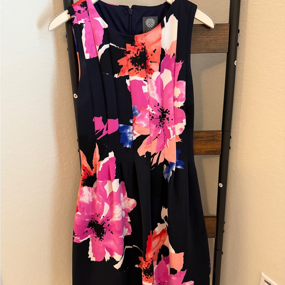 Vince Camuto Navy Dress with Pink Floral Design